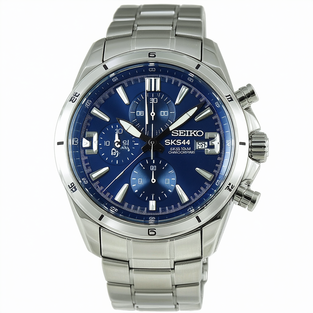 New Seiko SKS549 Chronograph Stainless Steel Blue Dial 100M Men's Watch