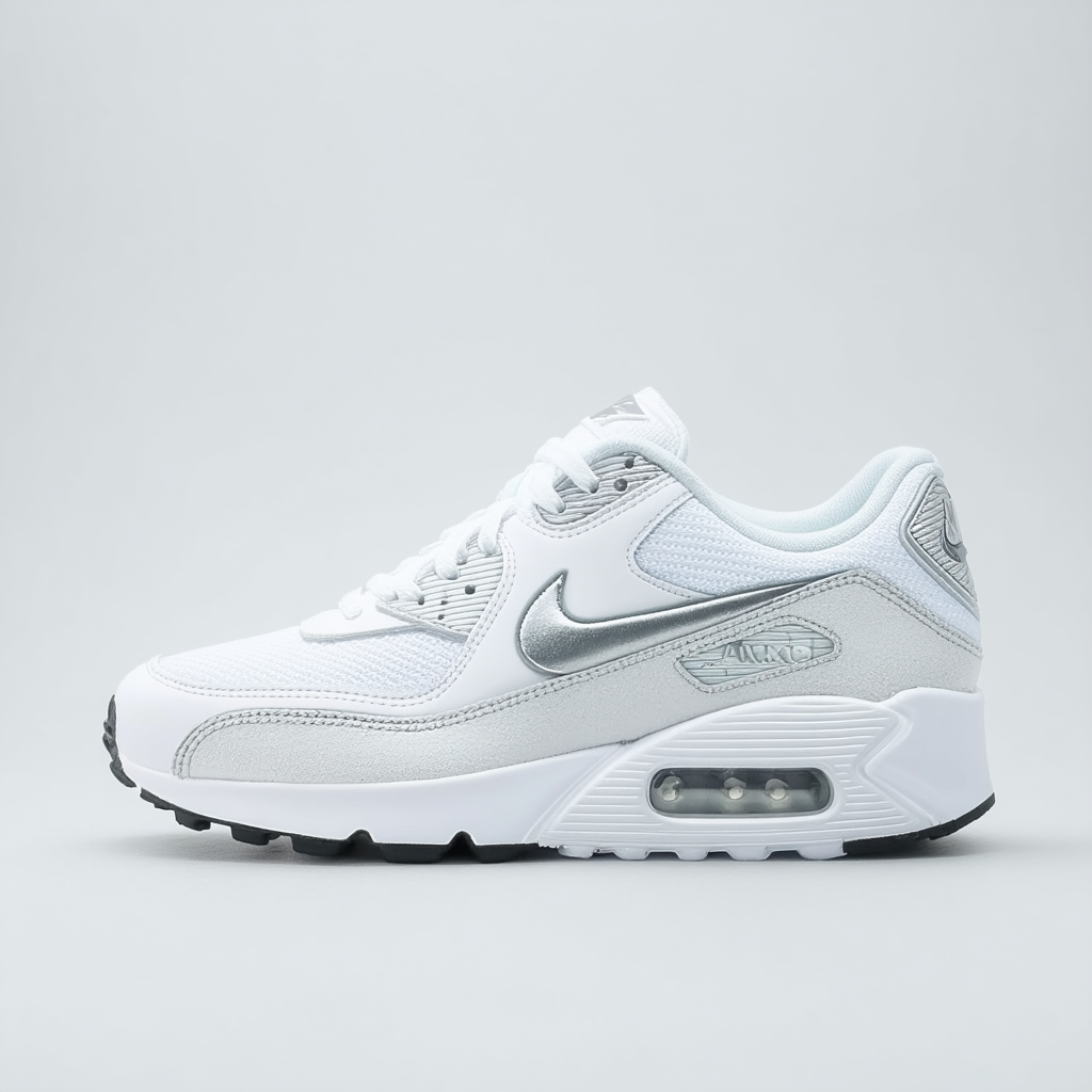 Nike Womens Air Max 90 Ultra Essential White/White/Metallic Silver Running Shoe 10 Women US