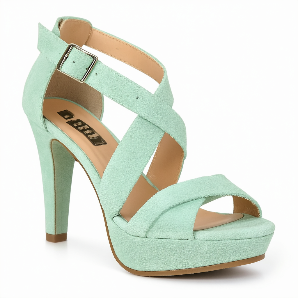 Women Nubuck Peep Toe Cross Band Platform Stiletto Ankle Strap Sandal CF32 - Mint