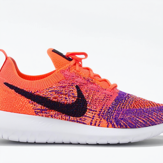 NIKE FLYKNIT ROSHERUN 677243-600 BRIGHT CRIMSON COURT PURPLE ORANGE DS SZ: 9