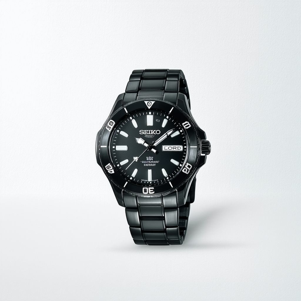 Seiko Lord Automatic Black Dial Black Polyurethane Mens Watch SSA079