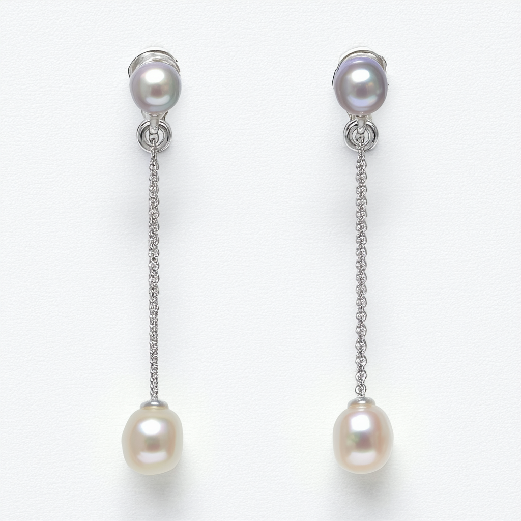 Amazon Collection Sterling Silver 6.5-7mm Freshwater Cultured Pearl and Chain Dangle Earrings
