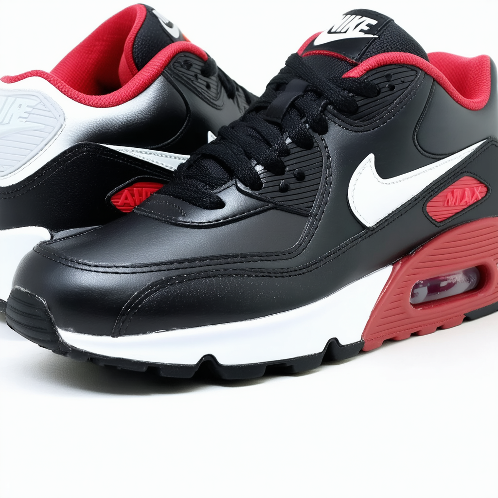 Nike 844602-001 Kid's Air Max 90 Leather Running Shoes, Black/Gym Red/White, 6.5 M US Big Kid