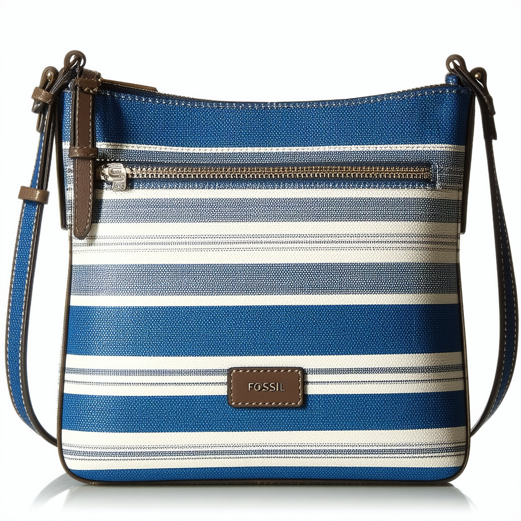 Fossil womens Fiona Ew Crossbody Blue Stripe Cross Body, Blue Stripe, One Size US