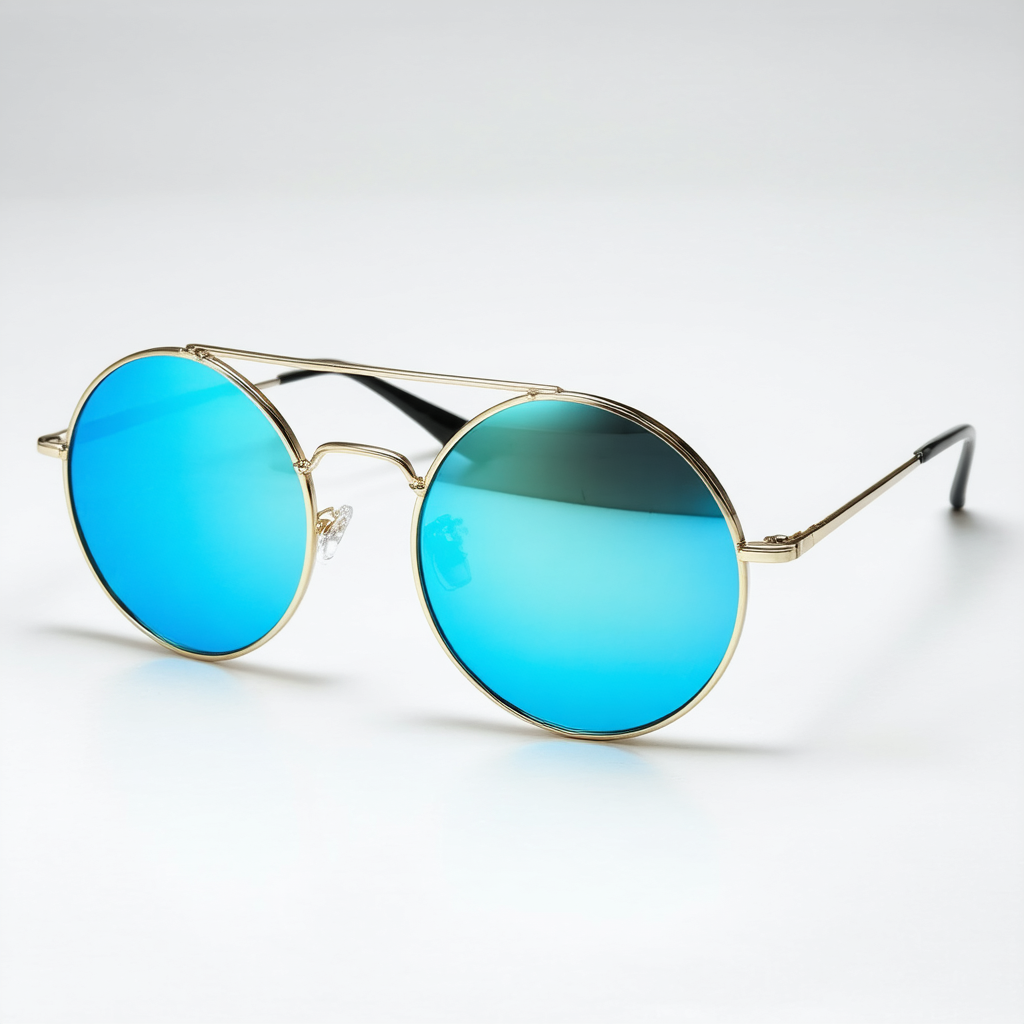 zeroUV Retro Fashion Metal Frame Flash Mirror Lens Round Sunglasses