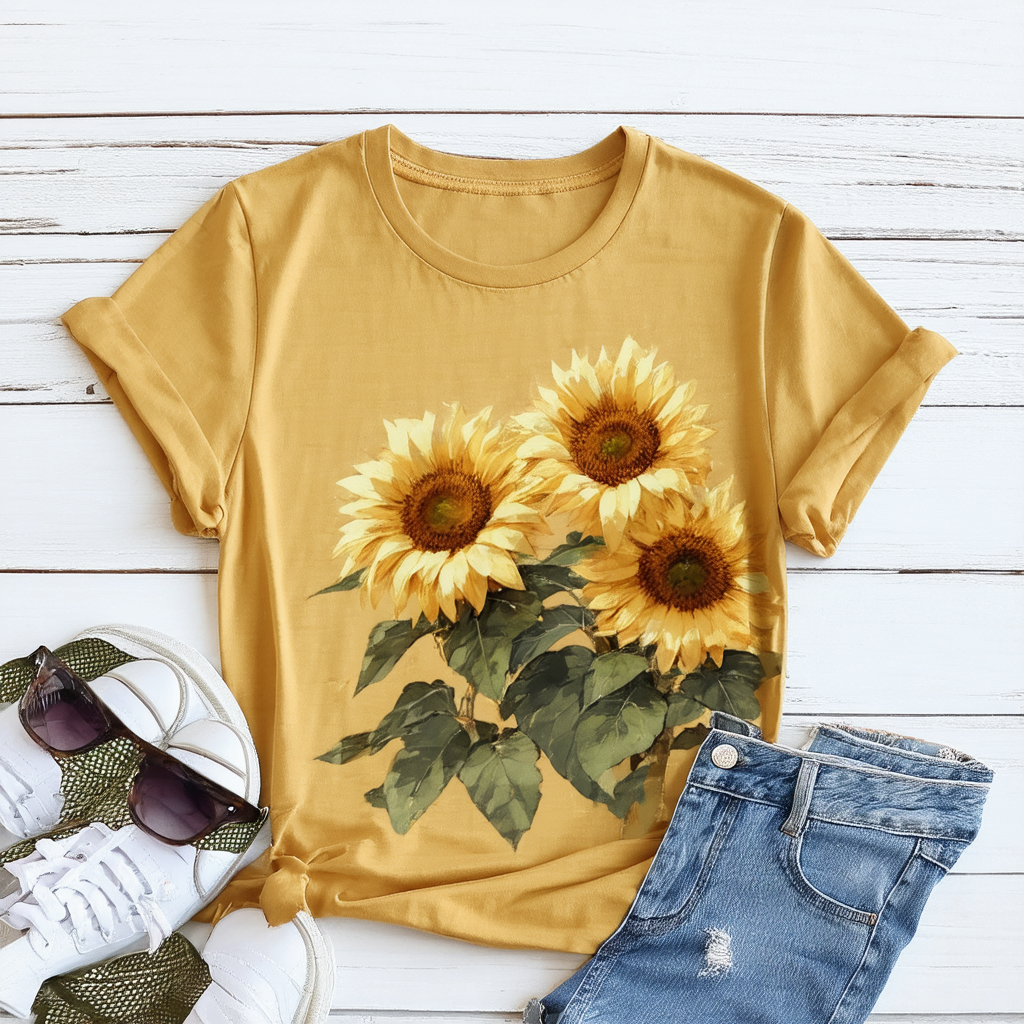 Sunflower Graphic Tee T Shirt for Women Short Sleeve Summer Graphic Casual Shirts Tee Top Women