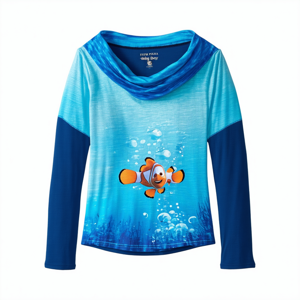 Fifth Sun Pixar Finding Dory Swimming Women's Cowl Neck Long Sleeve Knit Top