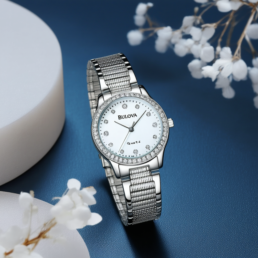 Bulova Crystal Quartz Ladies Watch, Stainless Steel , Silver-Tone (Model: 96L116)