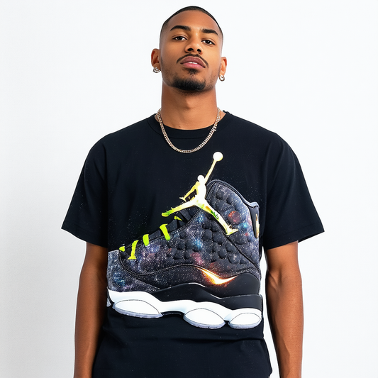 Nike Men's Air Jordan Retro 13 Spaced Out Basketball Short Sleeve T Shirt Black