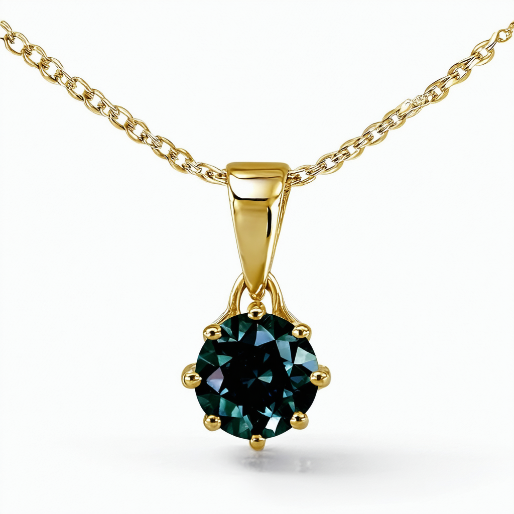 Amazon Collection 10k Gold Round-Cut Black Diamond Solitaire Pendant (1/4 cttw), 18"