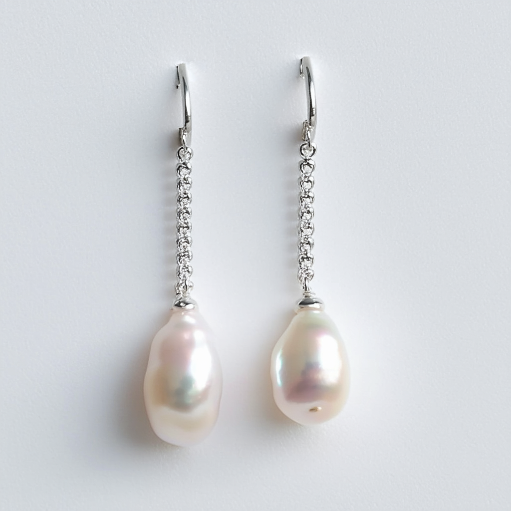 Amazon Collection Sterling Silver Freshwater Cultured Pearl Chain Drop Earrings