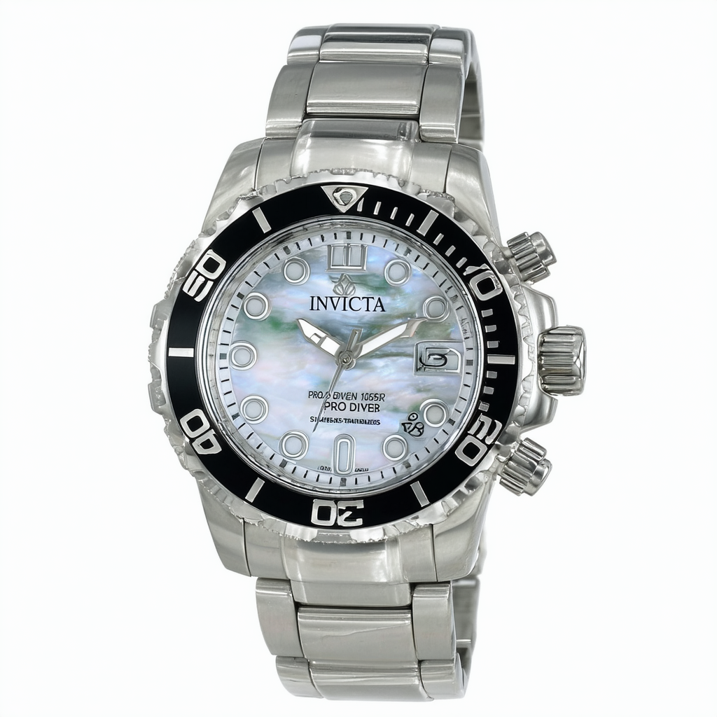 Invicta Men's 10596SYB Pro Diver Silver-Tone Stainless Steel Watch with Mother of Pearl Dial
