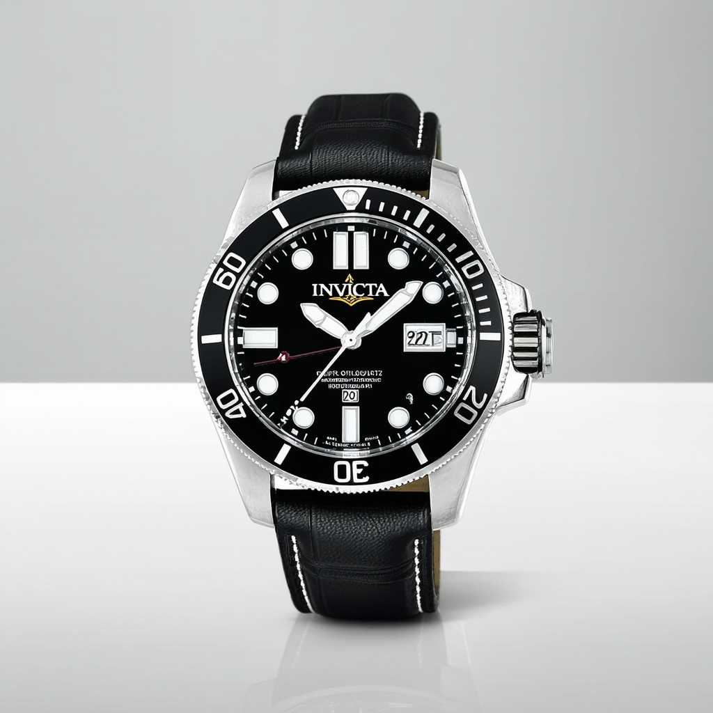 Invicta Men's 'Pro Diver' Quartz Stainless Steel and Leather Watch, Color:Black (Model: 22071)