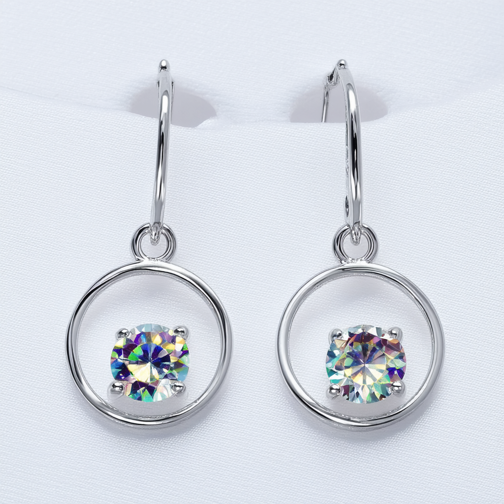 Amazon Collection Sterling Silver Iridescent Colored Swarovski Elements Circle French Wire Earrings