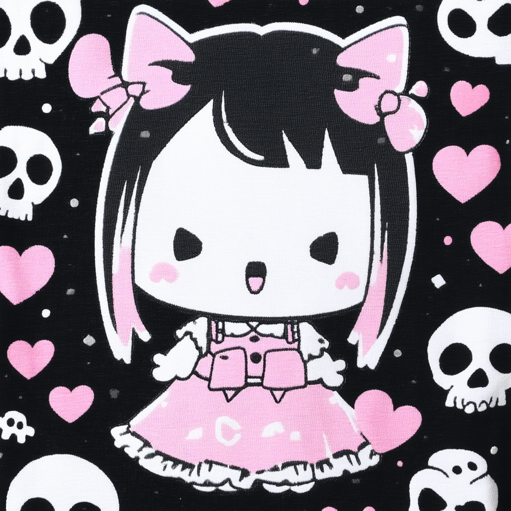 Sanrio Kuromi Anime Hearts & Skulls Unisex Black Graphic Tee Shirt