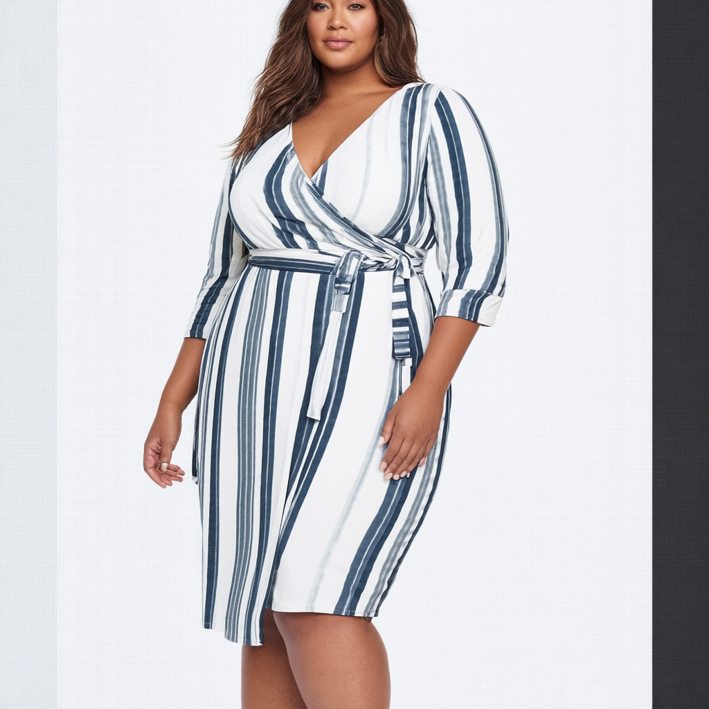 Calvin Klein Women's Plus Size 3/4 Sleeve Faux Wrap Dress