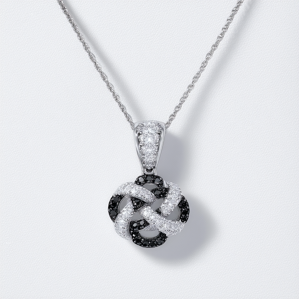 Amazon Collection Sterling Silver Black and White Diamond Knot Pendant Necklace (3/4 cttw,), 18"