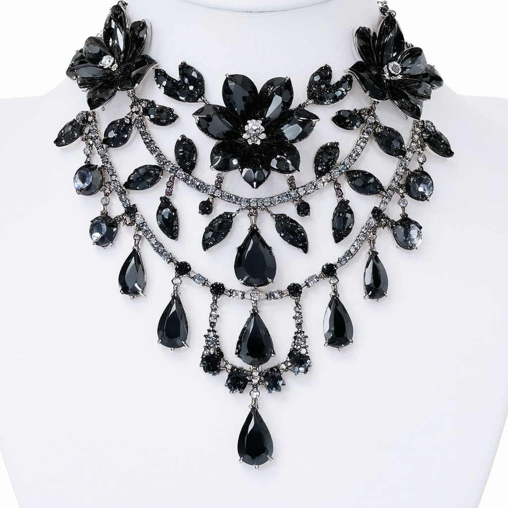 Betsey Johnson Jewelry BLACKOUT CRYSTAL FLOWER WEB NECKLACE