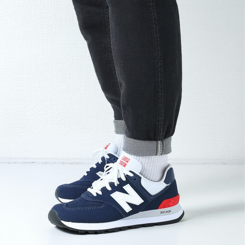 New Balance Mens Iconic 574 V2 Sneaker, Navy with red, 10 US
