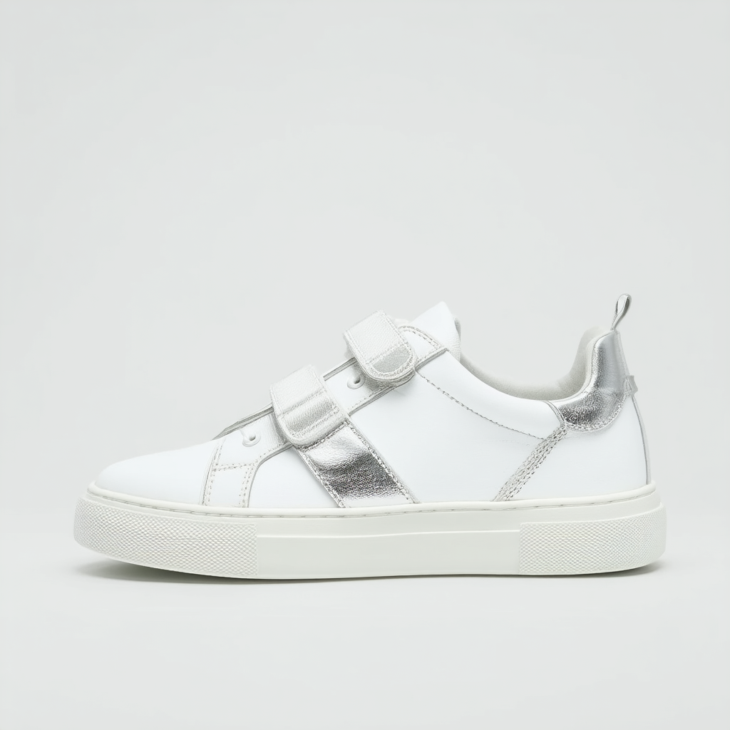 Kenneth Cole Women's Women's Kam Double Strap Sneaker, White/Silver, 9