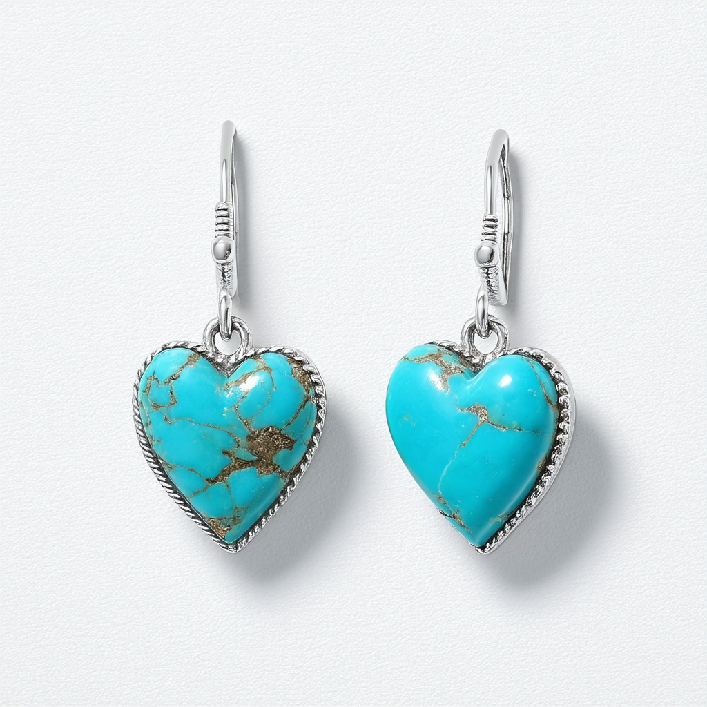 Amazon Collection Sterling Silver Turquoise Bohemian Heart Drop Earrings