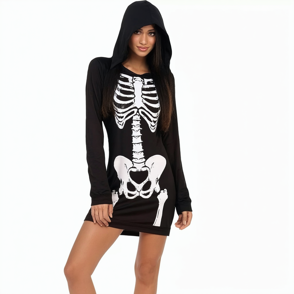 Forum Novelties Women's Skeleton Hooded Mini Dress