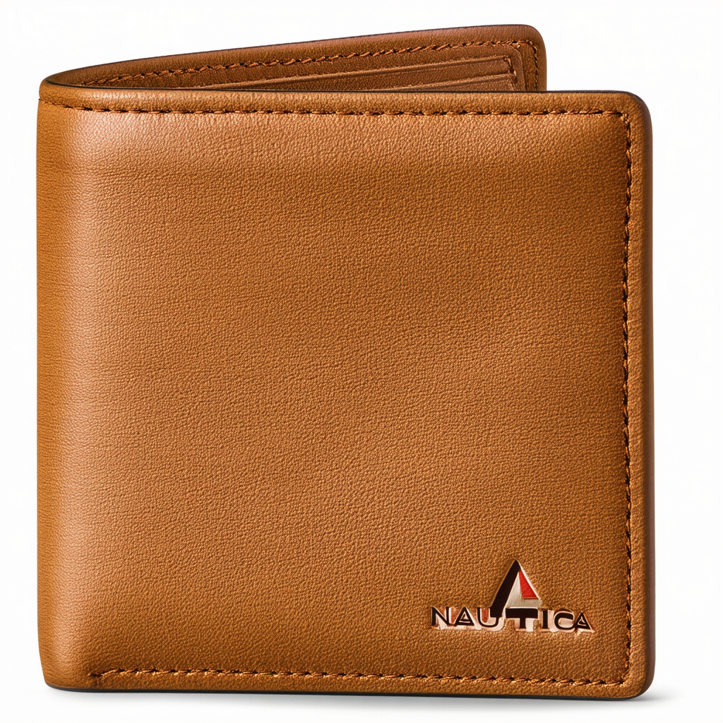 Nautica Men's Leather Wallet RFID Blocking Slim Thin Bifold, Tan Ponza, One Size