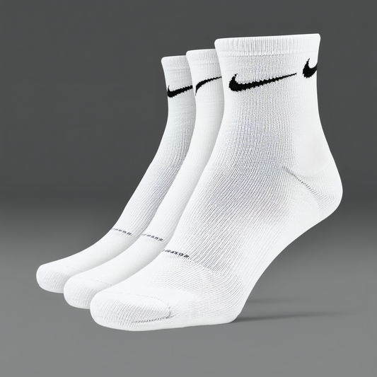 Nike Dri-FIT Cotton Adult Quarter Crew Socks - 3 Pack White Size Large Men's shoe size 8-12