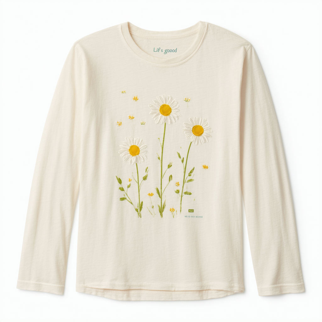 Life is good Women's Nice Daisy Long Sleeve Creamy Tee