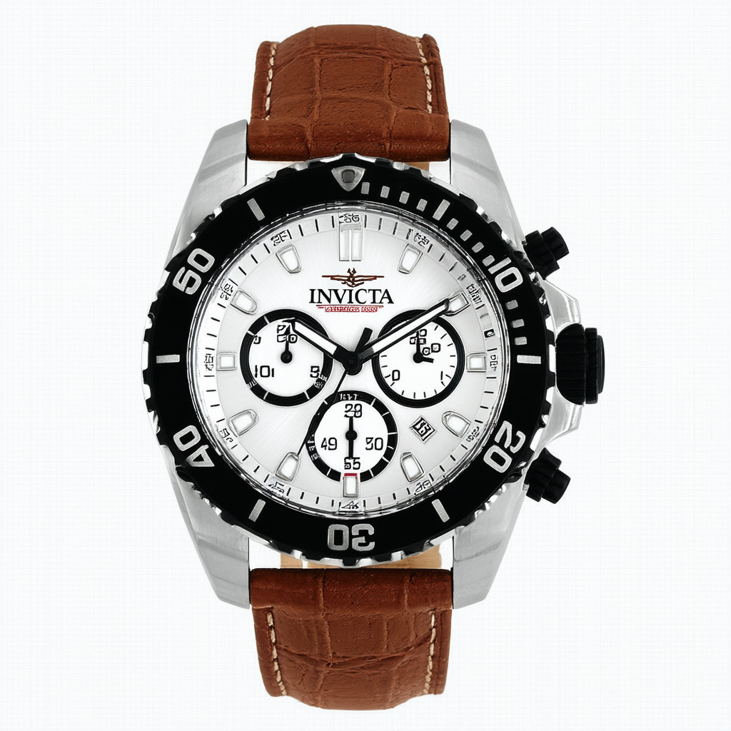 Invicta Men's 10230-004 Pro Diver Silver Dial Brown Leather Watch
