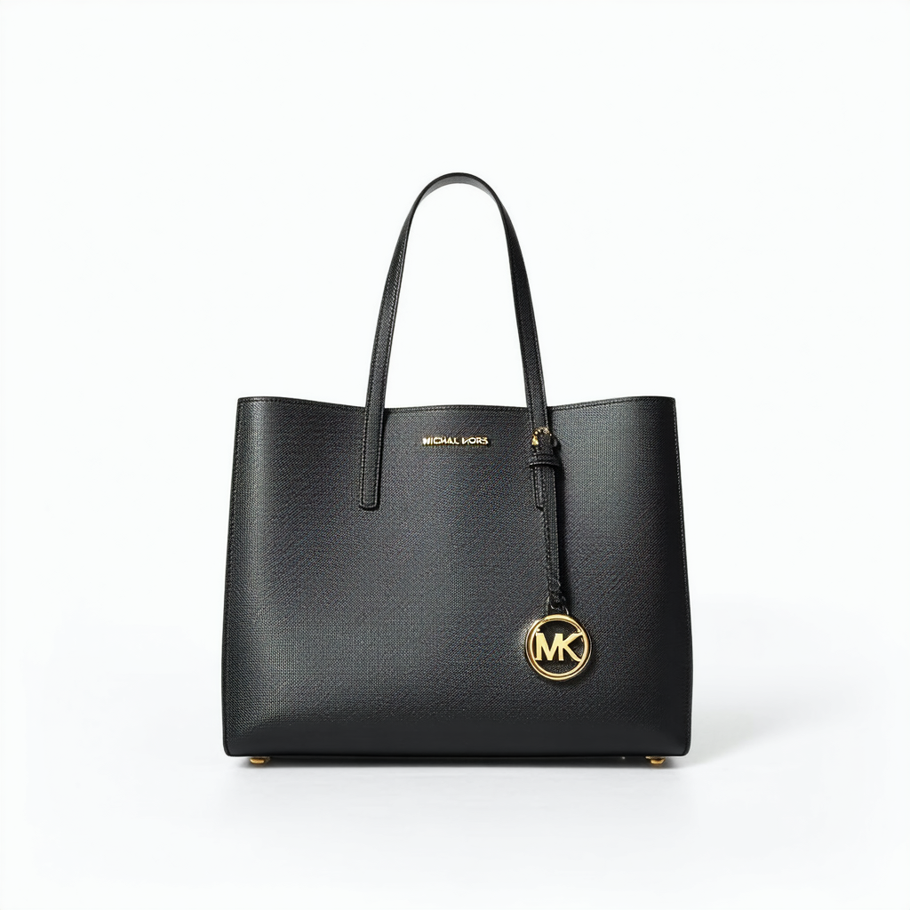 Michael Kors Jet Set Large Saffiano Leather Snap Pocket Tote Black Bag