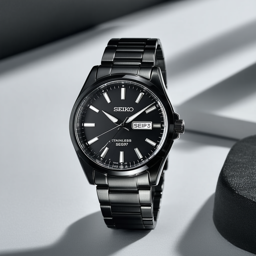 Seiko Black Stainless Steel Analog with Date Men's watch #SGEG79