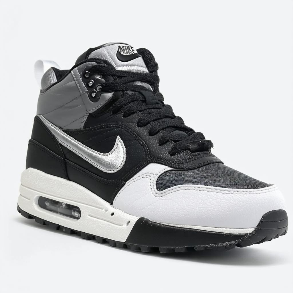 NIKE Air Max 1 Mid Sneakerboot Women's Shoes Black/Dark Grey/Metallic Silver 685267-001