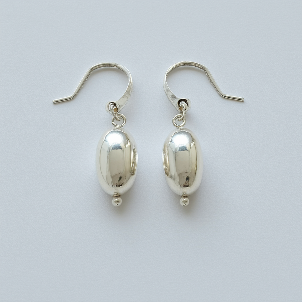 Amazon Collection Sterling Silver Oval Beaded Drop Earrings