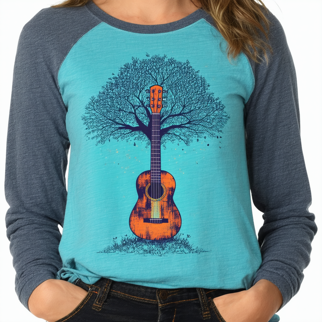 Life is Good Women's Long Sleeve Cool Vee Guitar Tree Poppnk T-Shirt,