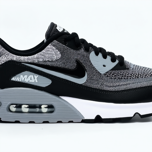 Nike Men's Air Max 90 Ultra 2.0 Flyknit Black/Wolf Grey/Pure Platinum Running Shoe 10 Men US