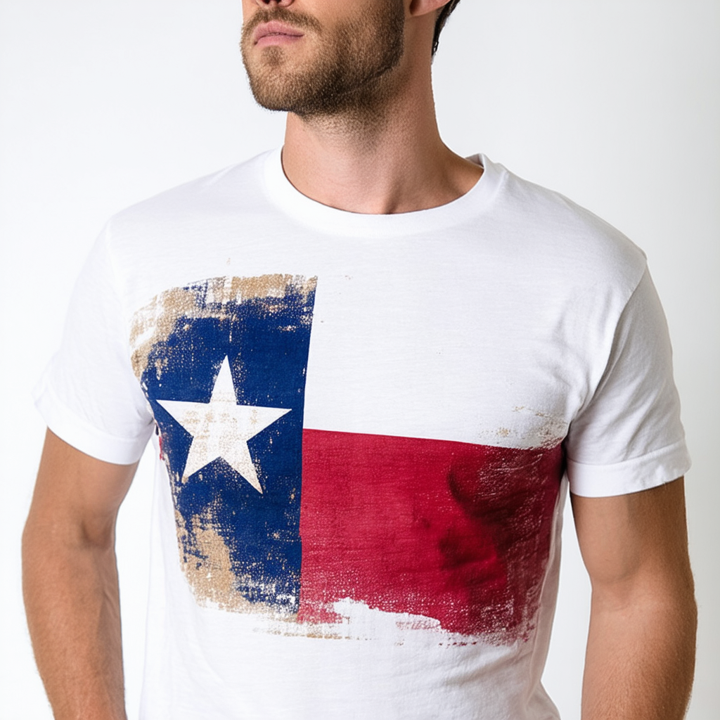 Threadrock Men's Distressed White Texas State Flag T-Shirt