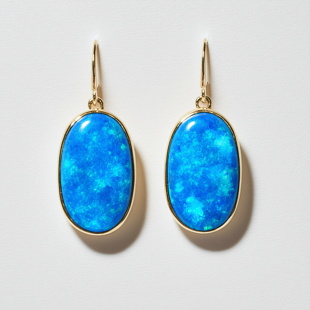 Amazon Collection Blue Opal Oval Dangle Earrings