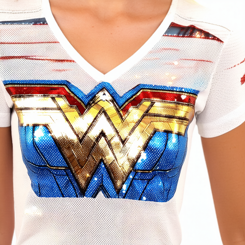 Marvel Wonder Woman Foil Logo Jersey V Neck Juniors Shirt
