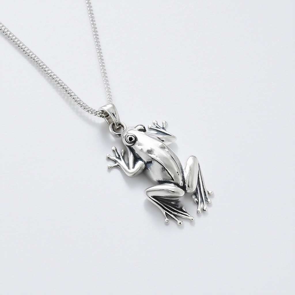Amazon Collection Sterling Silver Frog Pendant Necklace, 18"