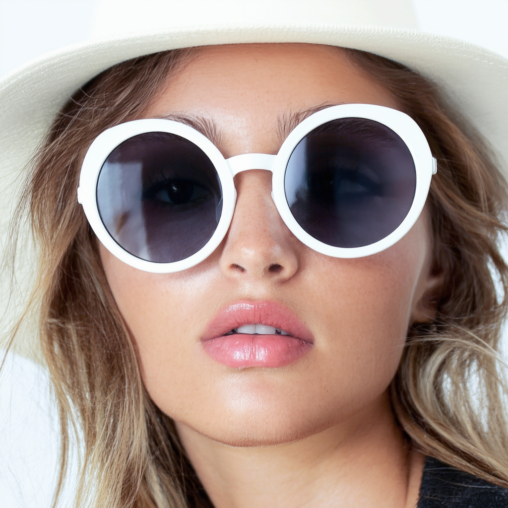 zeroUV Retro Inspired Fashion Oversized Round Circle Sunglasses (White)