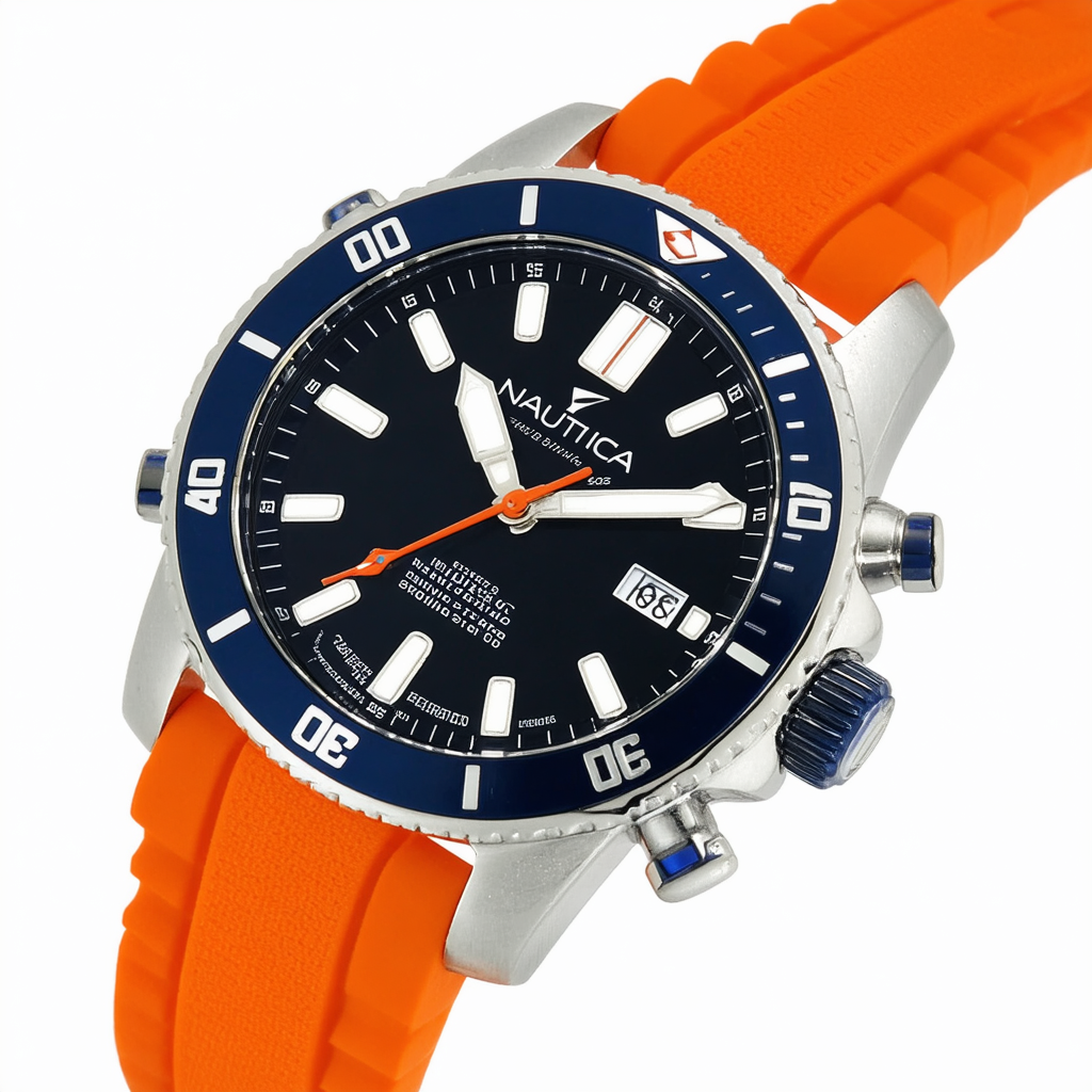 Nautica Men's NAD20008G NSR 103 Stainless Steel Watch with Orange Rubber Band