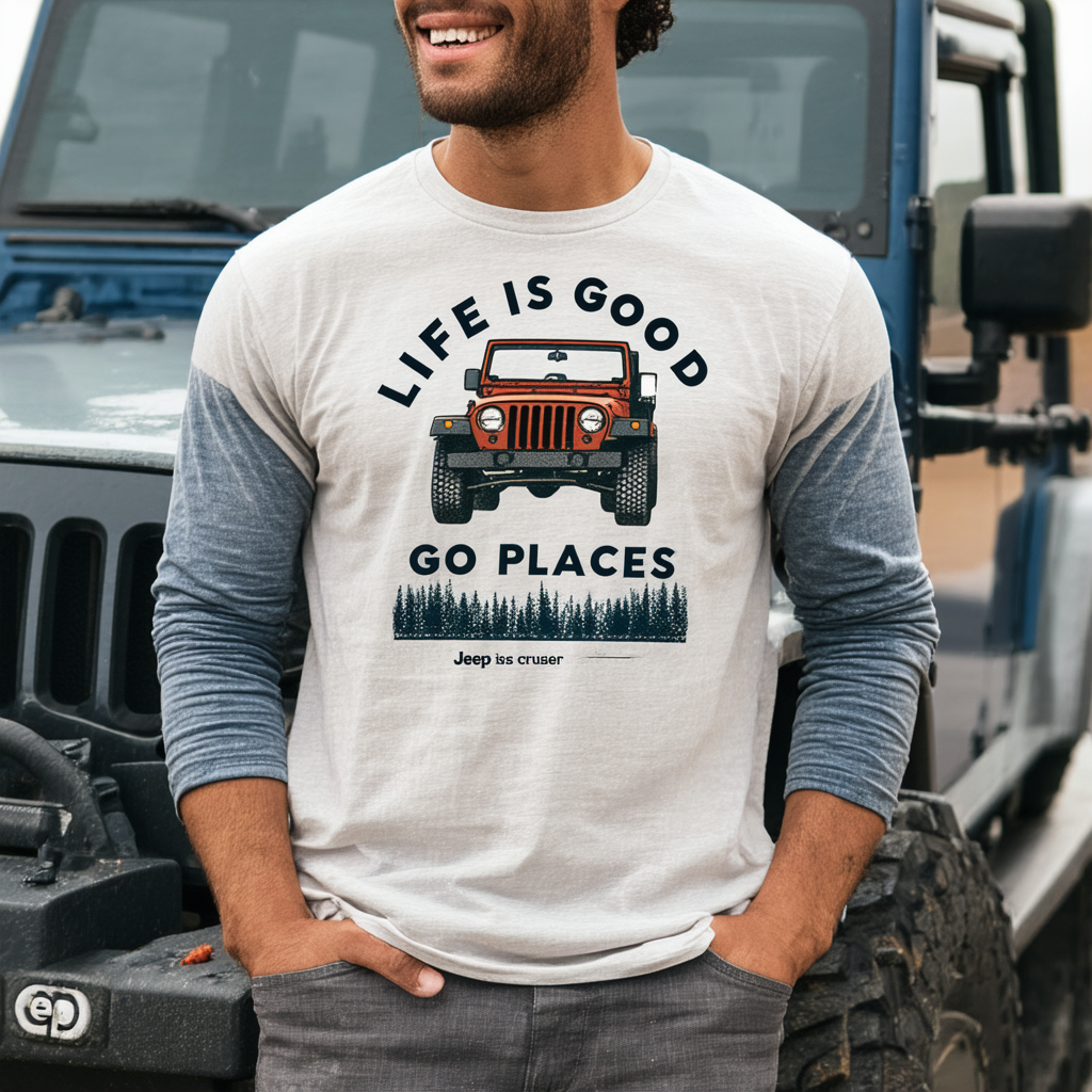 Life is Good Men's Go Places Jeep Crusher Long Sleeve Tee