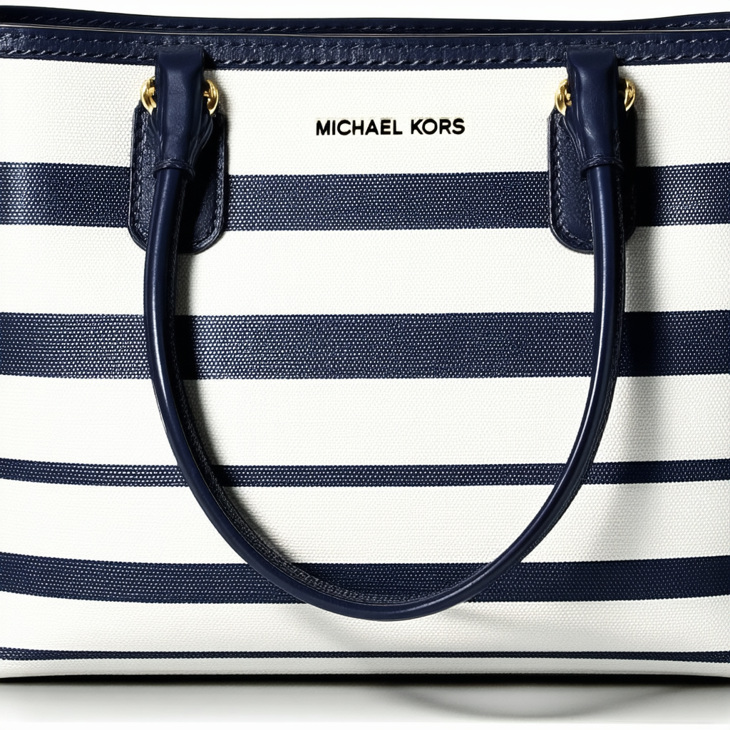 Michael Kors Marina Stripe Canvas Grab Bag (Navy / White)