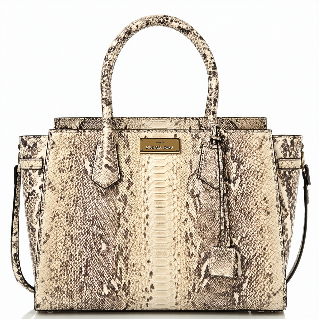 Michael Michael Kors Selma Large Top Zip Python Embossed Leather Satchel in Sand