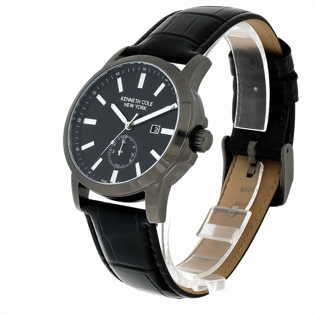 Kenneth Cole New York Men's Japanese Quartz Stainless Steel Case Leather Strap Black,(Model:KC1856)
