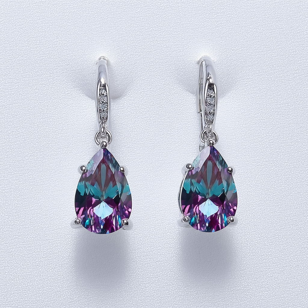 Amazon Collection Sterling Silver Mystic Topaz Faceted Pear Dangle Earrings