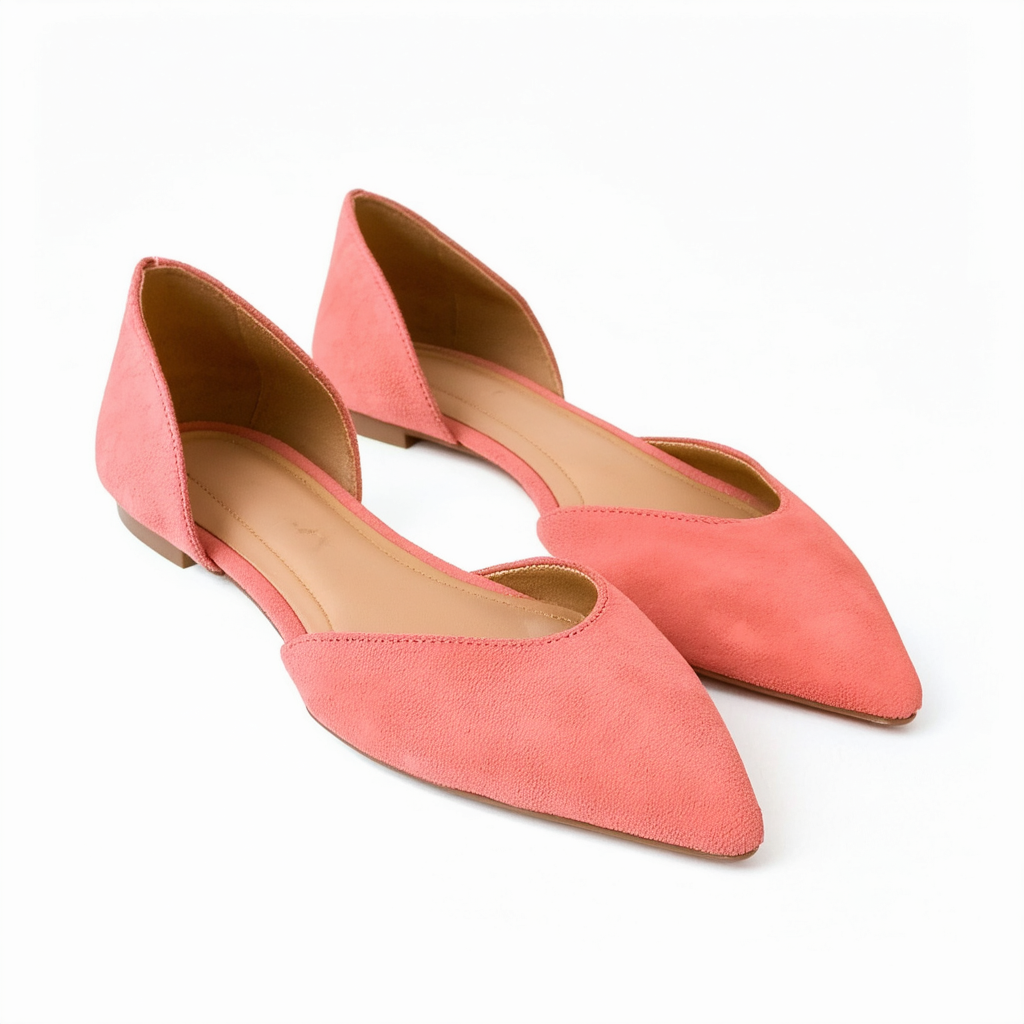 Qupid Women Suede Pointy Toe D'Orsay Ballet Flat AH16 - Salmon