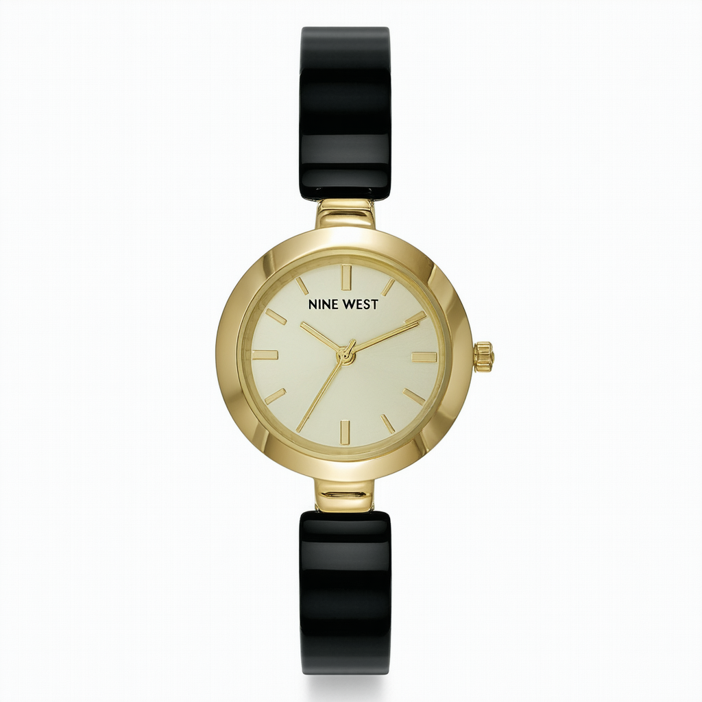 Nine West Women's NW/1926BKBK Gold-Tone and Black Bangle Watch