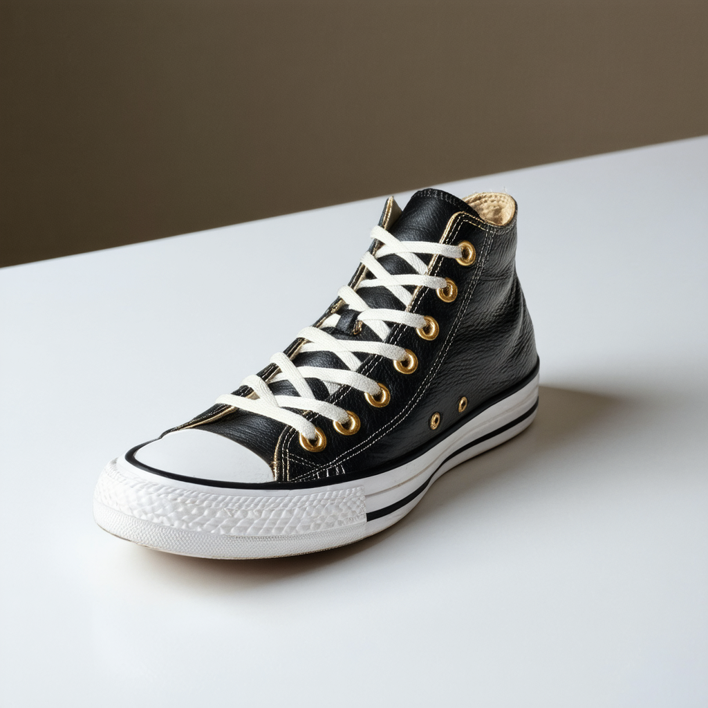 Converse Womens CTAS Brush Off Leather Toecap Black Light Gold Black Sneakers